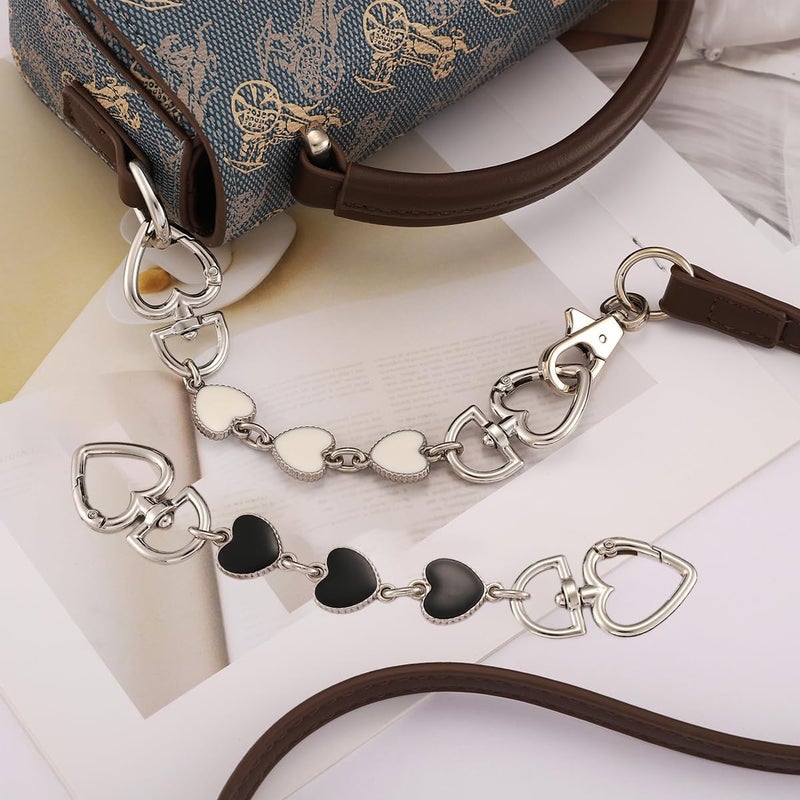 Anbys Store Silver Purse Extender Chain Bag Extender Chain Purse Strap Extender Bag Chain Charms(Heart White/Black) - Image 4